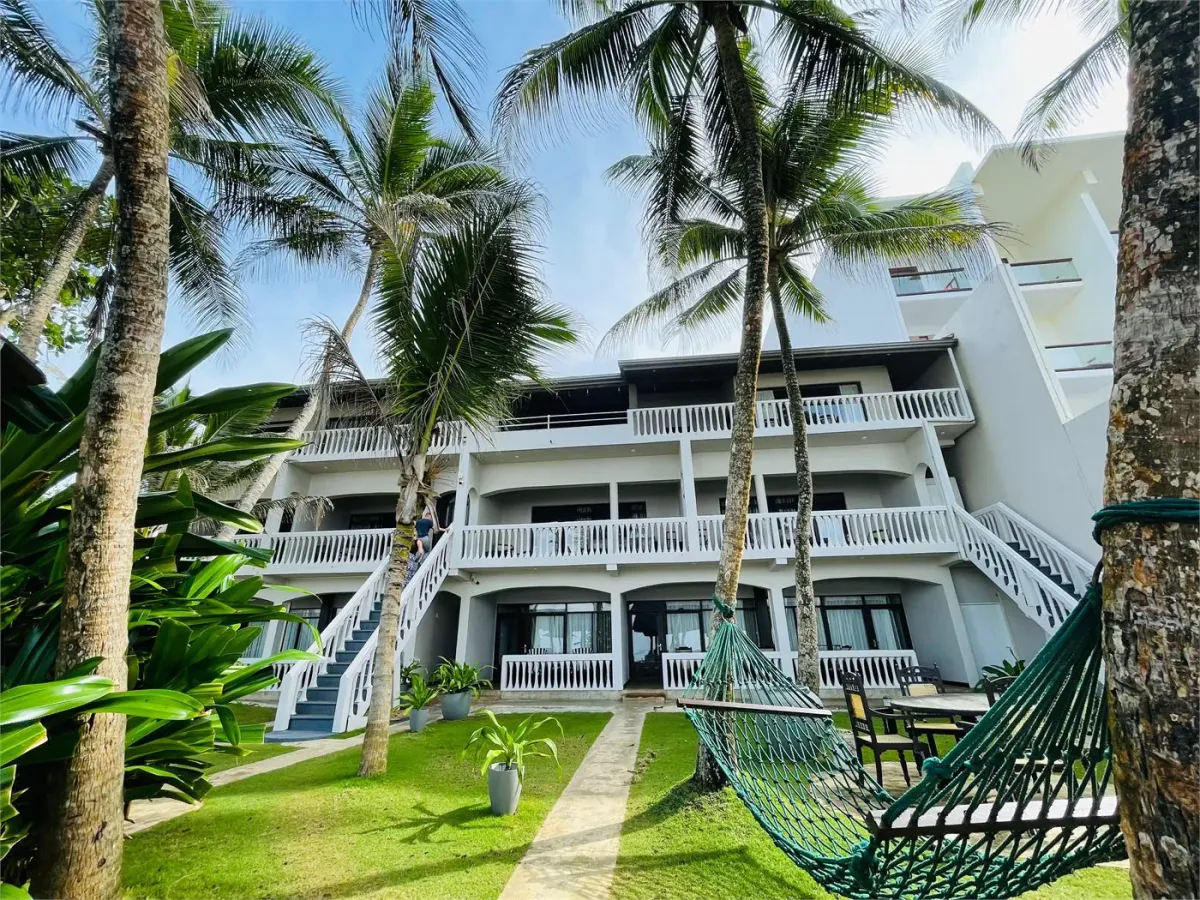 Suite Lanka garden exterior with palms and hammocks