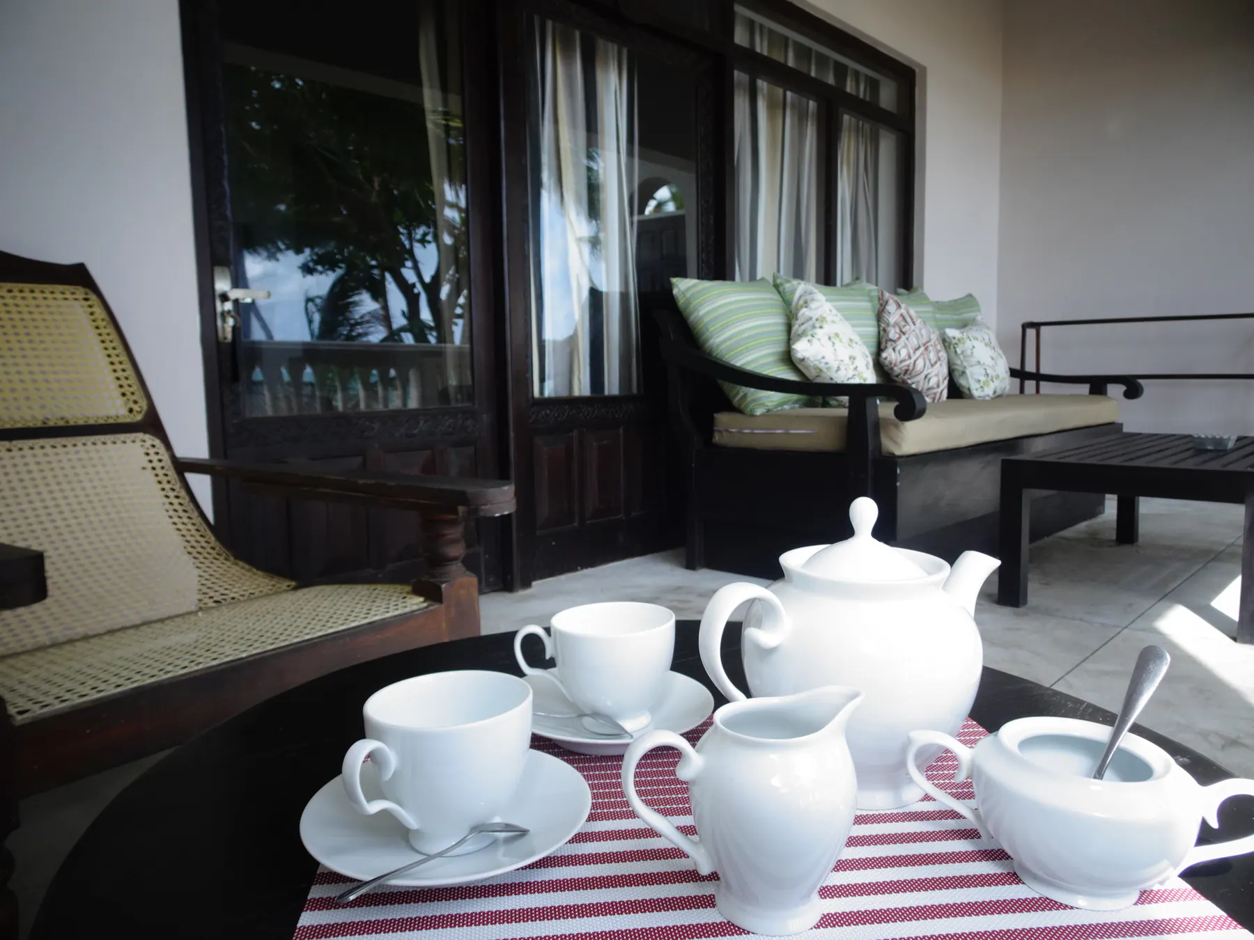 Tea service on the Deluxe Double veranda